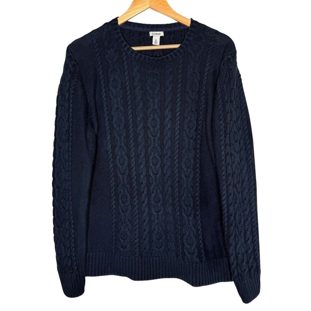 L.L. Bean Women’s Size XL Petite Cable Knit 100% Cotton Pullover Sweater Blue